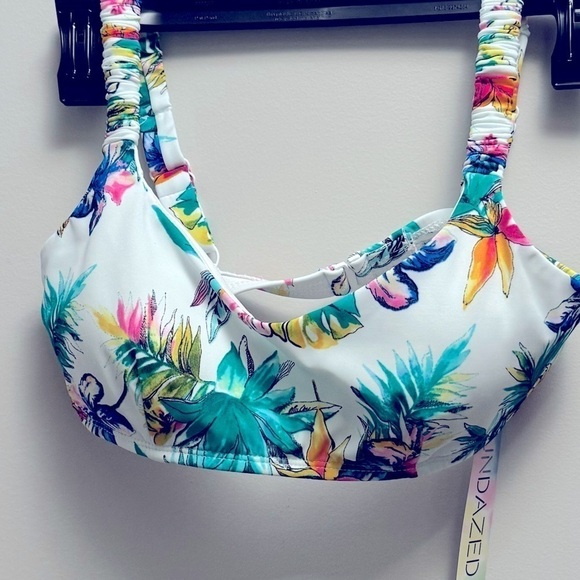 SUNDAZED Bella Printed Shirred-Strap Bikini Top, swimsuit bra Size S - Picture 7 of 8